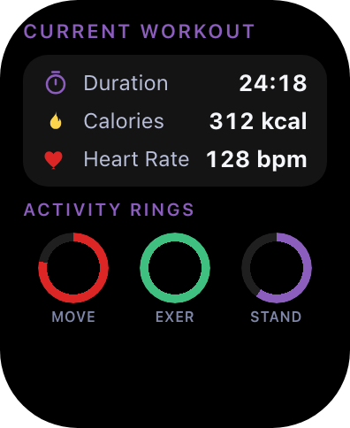Apple Watch stats and activity rings screen
