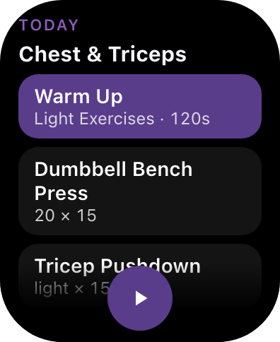 Apple Watch workout overview screen