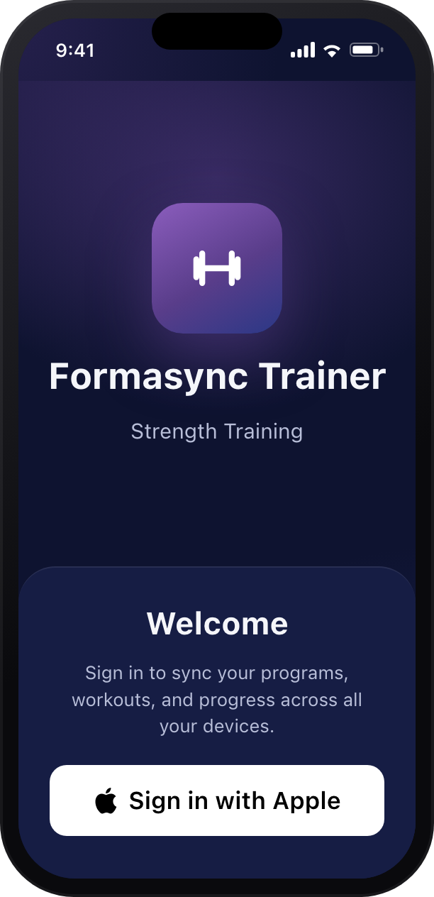 Formasync Trainer iPhone sign-in screen